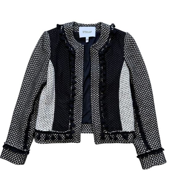 Derek Lam 10 Crosby Tassel-Trim Tweed Linen-Blend Jacket White/Black Size 4 - Picture 7 of 15